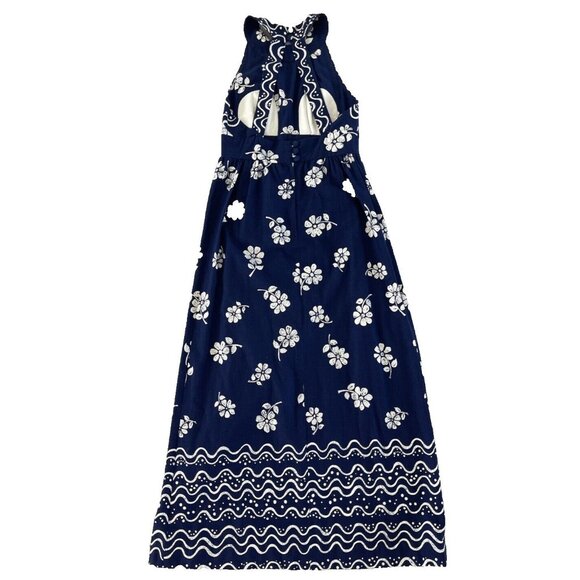 Malia Honolulu Vintage Maxi Dress Floral Open Back Sleeveless 10 1960s-70s Blue - Picture 7 of 11